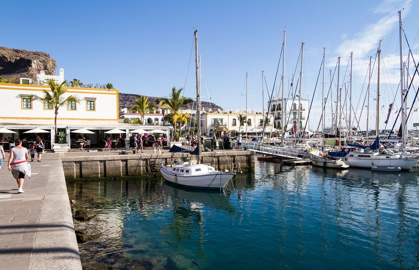 El puerto deportivo de Mogán con sus casas blancas y palmeras